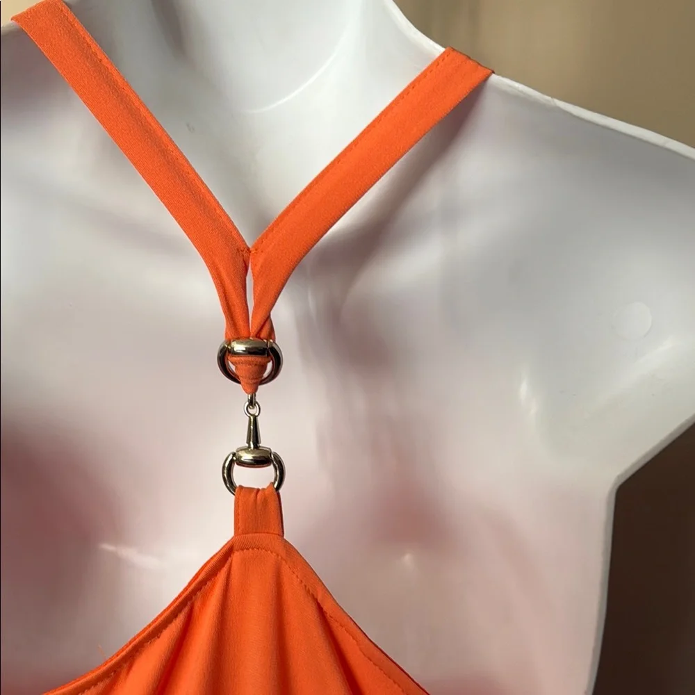 NWT Boston Proper Orange tank Dress with gold hardware - Picture 6 of 8